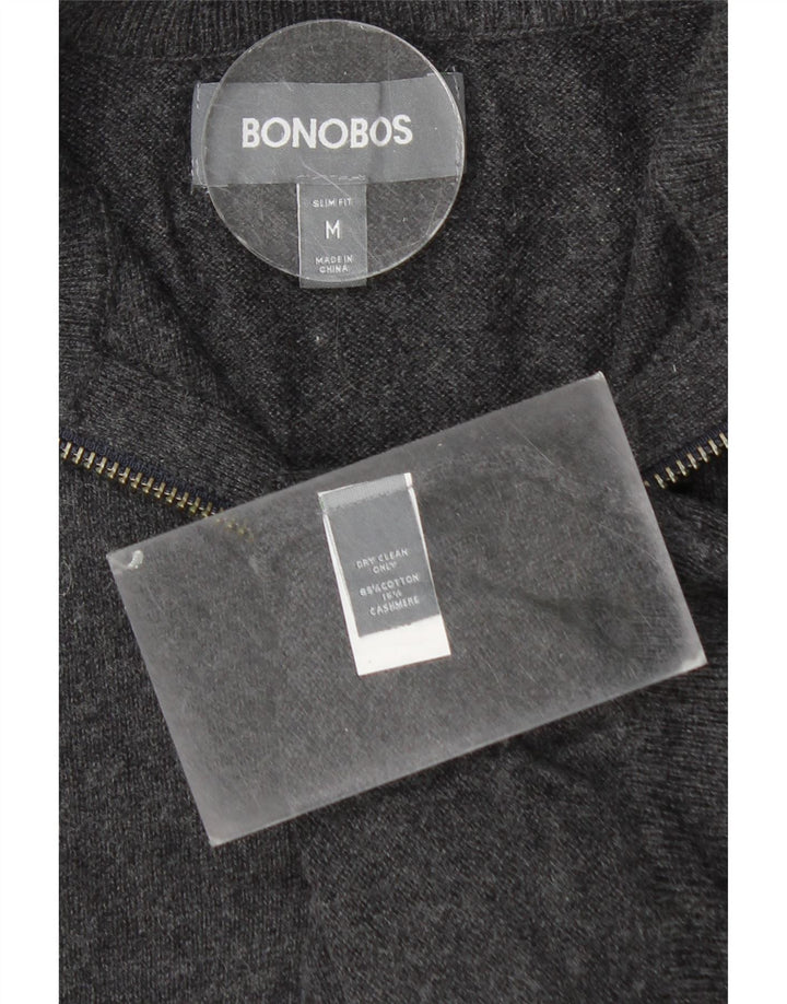 BONOBOS Мужской джемпер с воротником на молнии, хлопковый свитер среднего серого цвета
