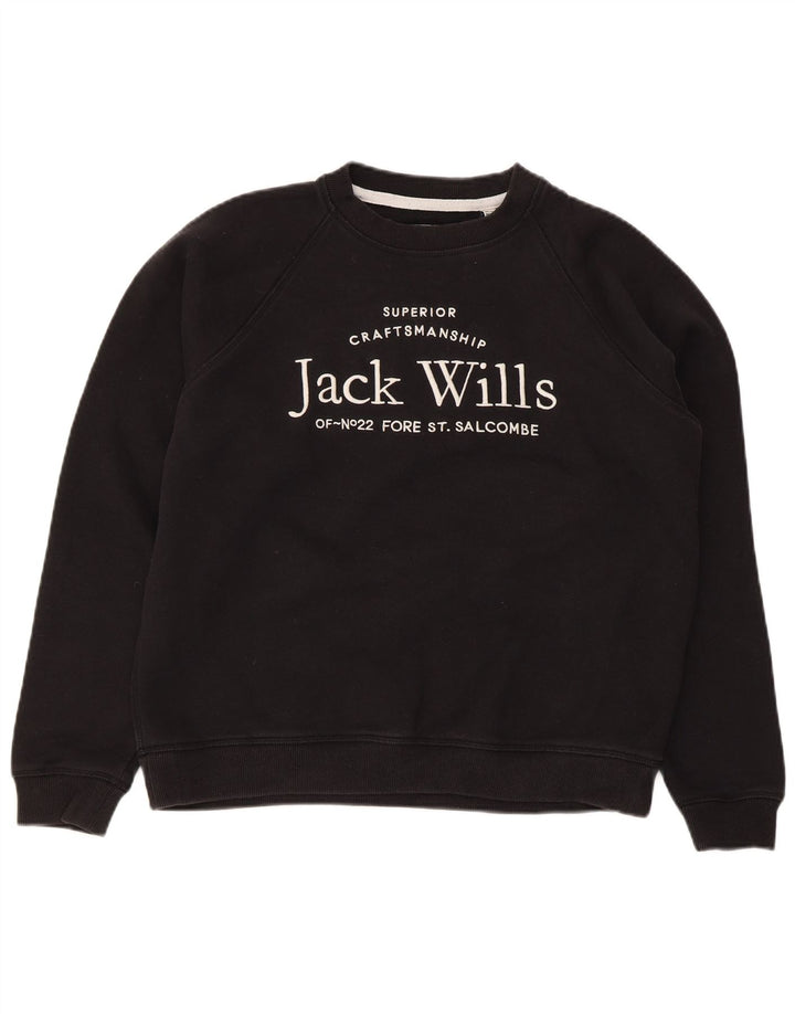 Женский свитер с рисунком Jack Wills, хлопковый джемпер, Великобритания 12, средний черный