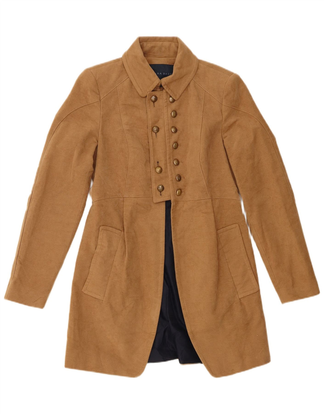 Женское двубортное пальто Zara UK 12, средний цвет, бежевый хлопок