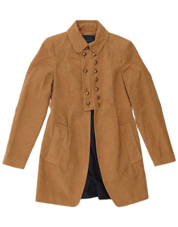Женское двубортное пальто Zara UK 12, средний цвет, бежевый хлопок