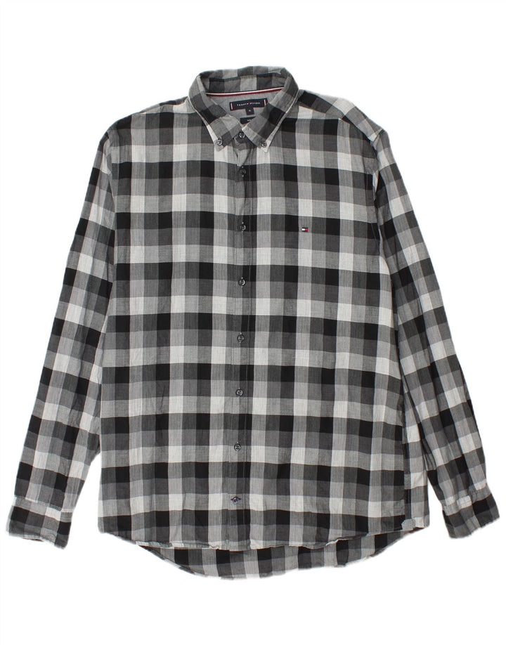 Мужская фланелевая рубашка приталенного кроя Tommy Hilfiger XL, хлопковая серая клетка