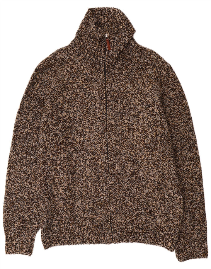 Мужской кардиган Massimo Dutti, большой коричневый шерстяной свитер в крапинку