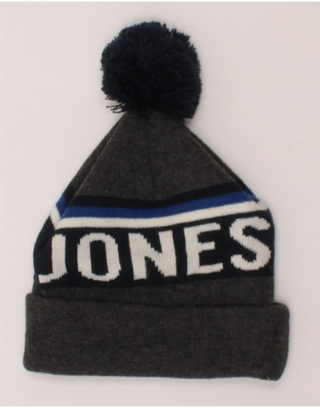 JACK & JONES Mens Graphic Bobble Hat One Size Grey Acrylic Vintage Jack & Jones and Second-Hand Jack & Jones from Messina Hembry 