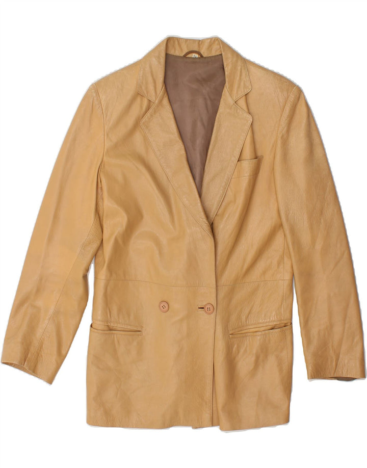 VINTAGE Womens Double Breasted Leather Jacket IT 46 Large Beige Vintage Vintage and Second-Hand Vintage from Messina Hembry 