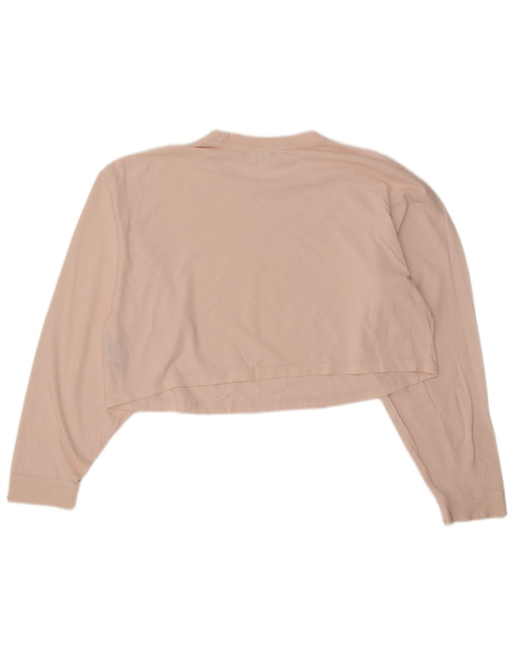 REEBOK Womens Crop Oversized Top Long Sleeve UK 12/14 Medium Pink Cotton