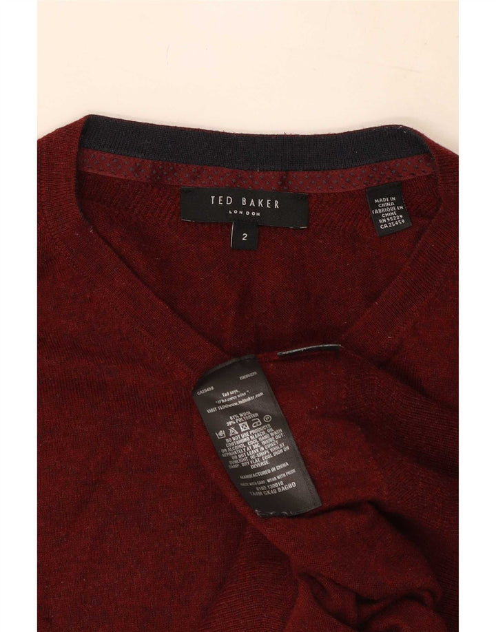 Мужской джемпер с V-образным вырезом Ted Baker, размер 2, маленький, красный, шерсть