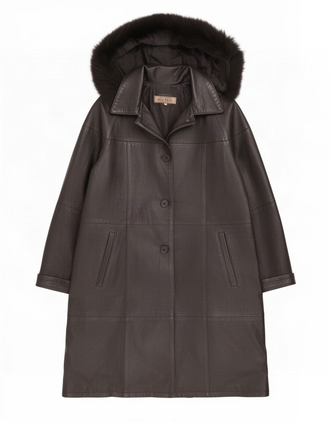 Винтажное женское кожаное пальто с капюшоном IT 44 Medium Black