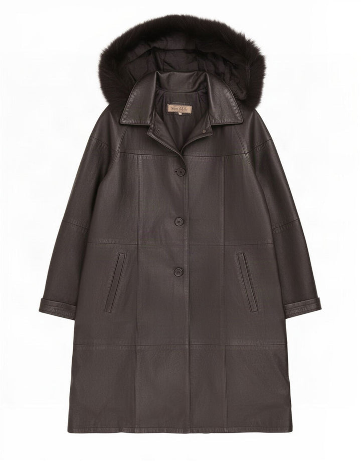Винтажное женское кожаное пальто с капюшоном IT 44 Medium Black