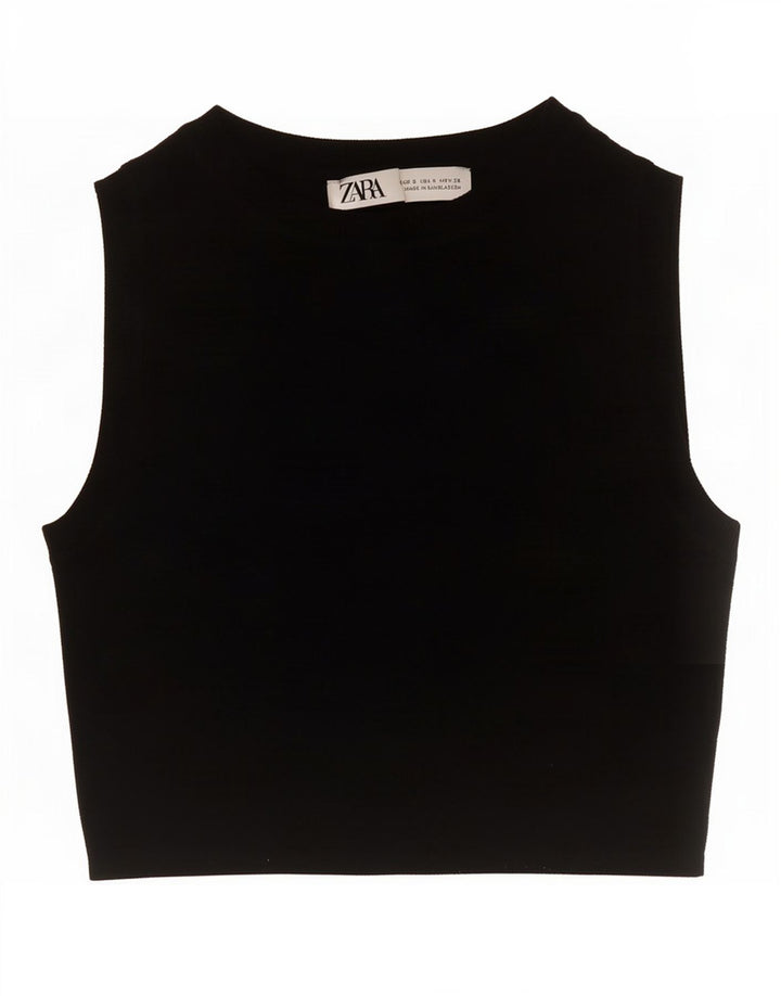 Женский укороченный жилет Zara UK 8, маленький, черный, вискоза