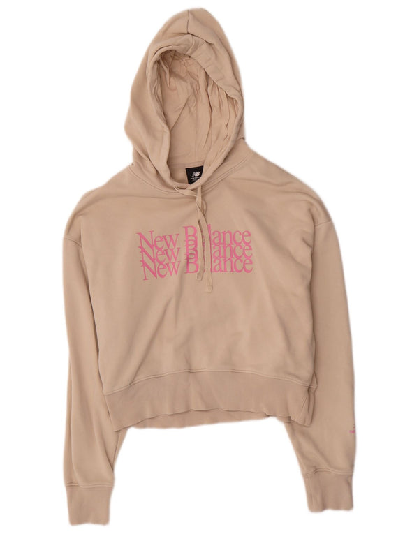New Balance Womens Oversized Crop Graphic Hoodie Jumper UK 10 Small Beige