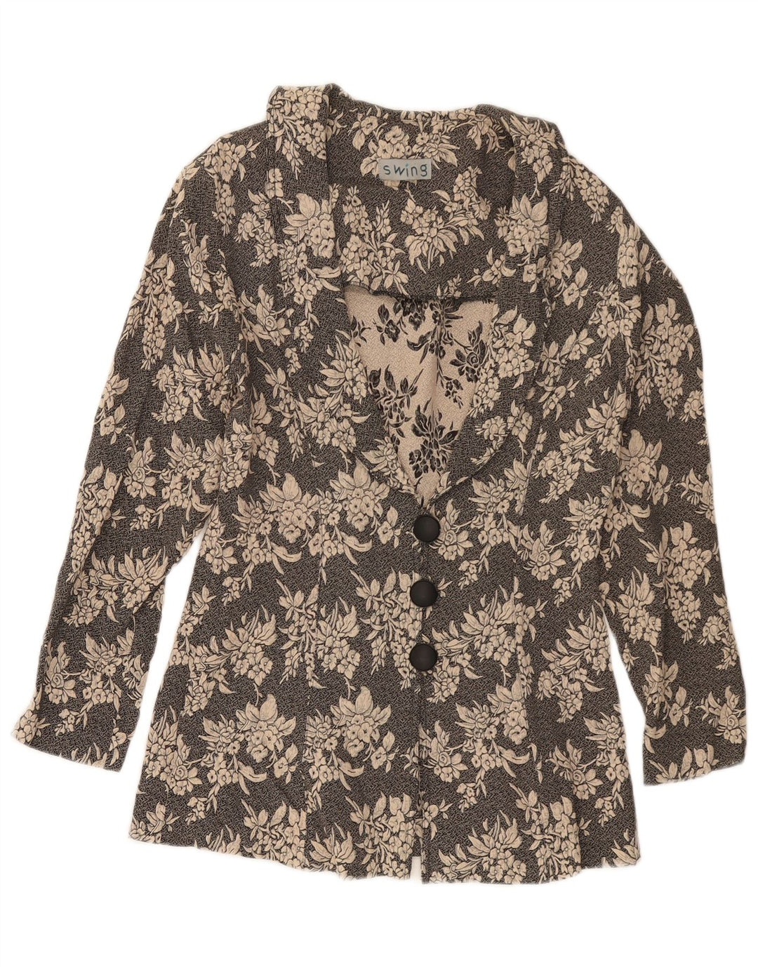 ВИНТАЖНЫЙ женский пиджак на 3 пуговицах, Великобритания, 10 маленьких размеров, черный с цветочным принтом