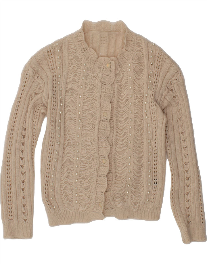VINTAGE Womens Cardigan Sweater UK 14 Medium Beige Vintage Vintage and Second-Hand Vintage from Messina Hembry 