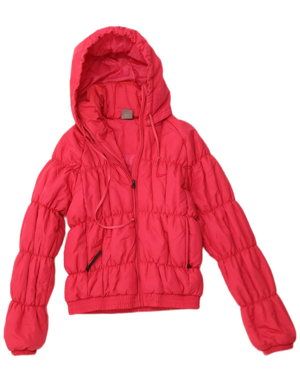 NIKE Womens Graphic Hooded Padded Jacket UK 10/12 Medium Pink Polyester