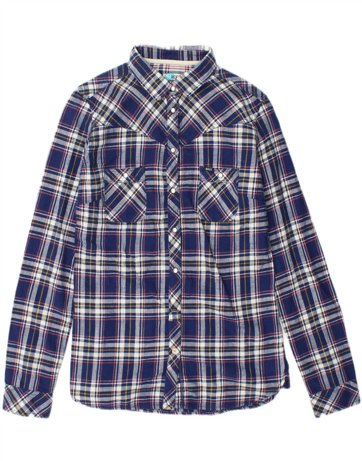ROXY Womens Flannel Shirt UK 12 Medium Blue Check Cotton