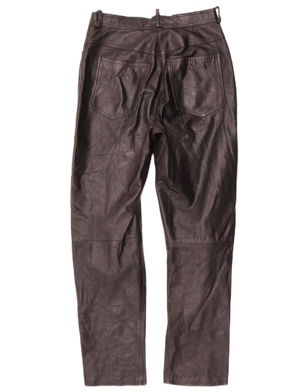 Брюки прямые женские VINTAGE IT 42 Medium W28 L29 Черные кожаные