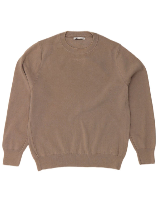 Женский джемпер с круглым вырезом ZARA UK 14, хлопковый средний серый цвет