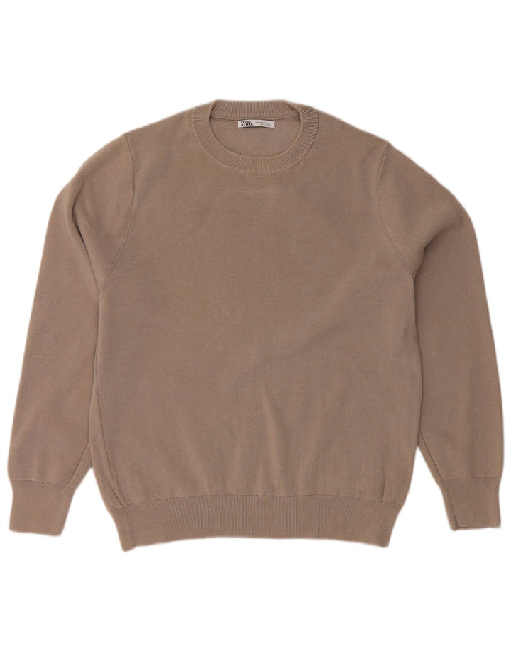 Женский джемпер с круглым вырезом ZARA UK 14, хлопковый средний серый цвет