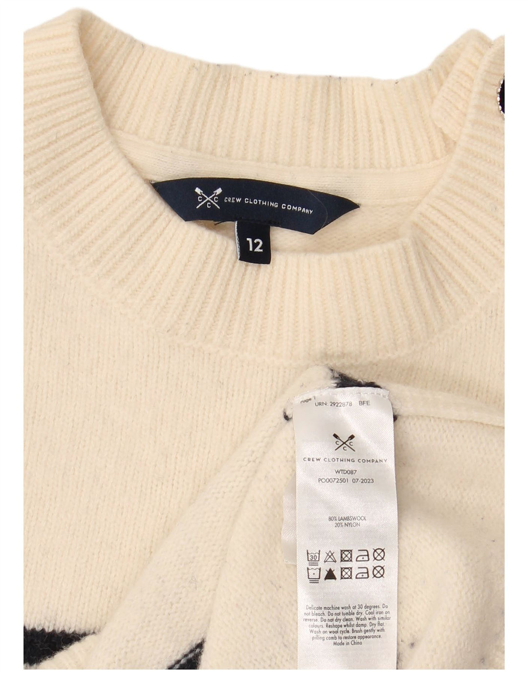 CREW CLOTHING Женский джемпер с круглым вырезом UK 12, средний белый цвет