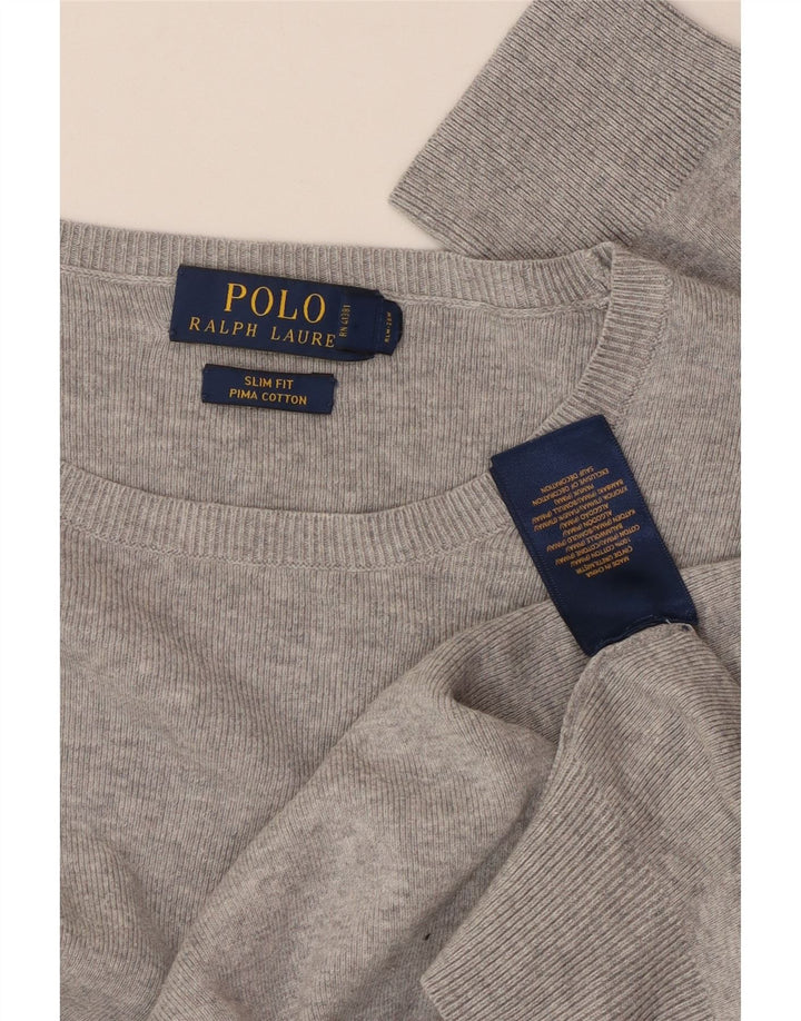 POLO RALPH LAUREN Мужской приталенный джемпер с вырезом лодочкой, средний серый