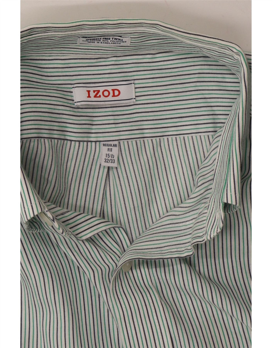 IZOD Mens Regular Fit Shirt Size 15 1/2 Medium Green Striped Cotton Vintage Izod and Second-Hand Izod from Messina Hembry 