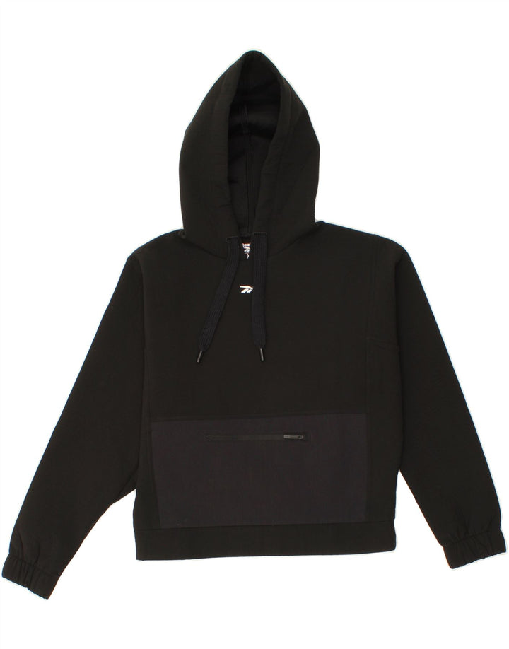 REEBOK Womens Oversized Hoodie Jumper UK 4/6 XS Black Polyester Vintage Reebok and Second-Hand Reebok from Messina Hembry 