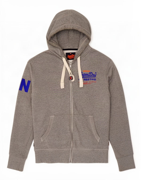 Мужской свитер с капюшоном на молнии Superdry среднего серого цвета, хлопок