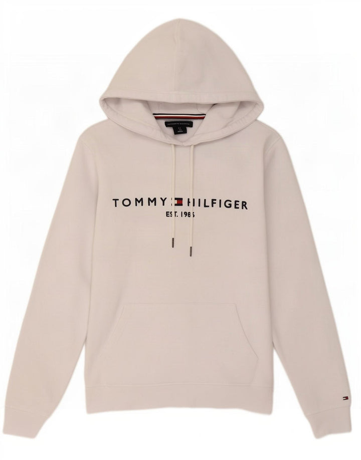 Tommy Hilfiger Мужской джемпер с капюшоном с рисунком, средний белый хлопок, хлопок