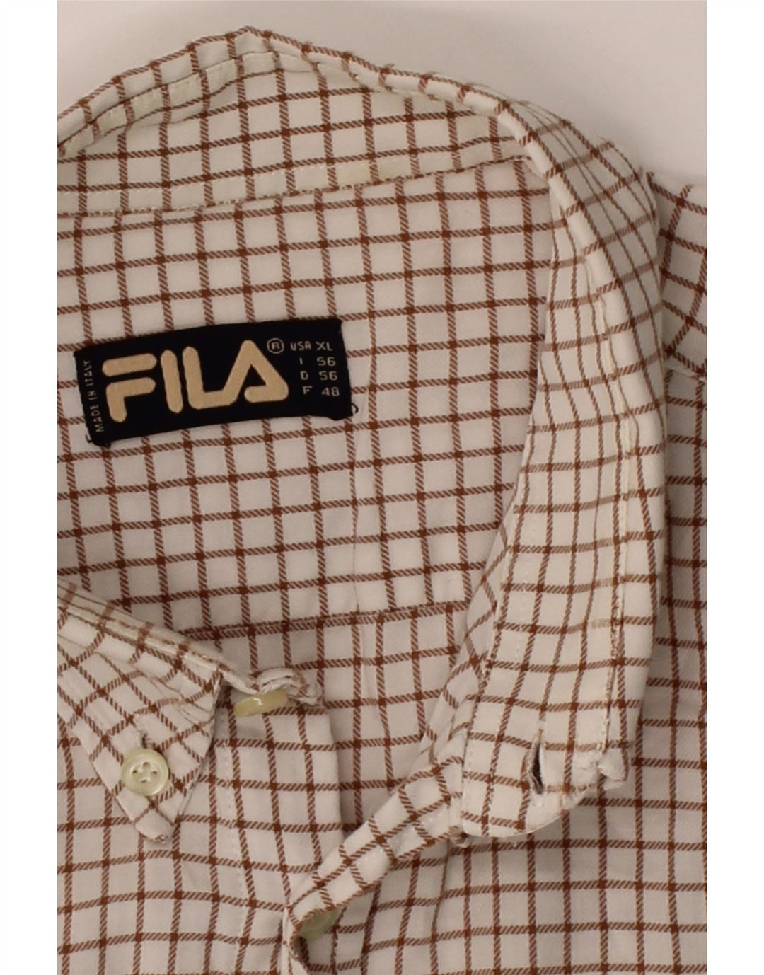 FILA Mens Shirt XL Off White Check Cotton
