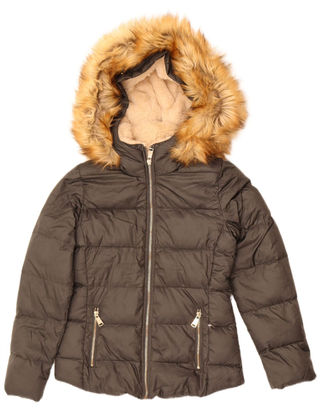 Женская стеганая куртка с капюшоном Zara UK 6 XS, серый полиэстер