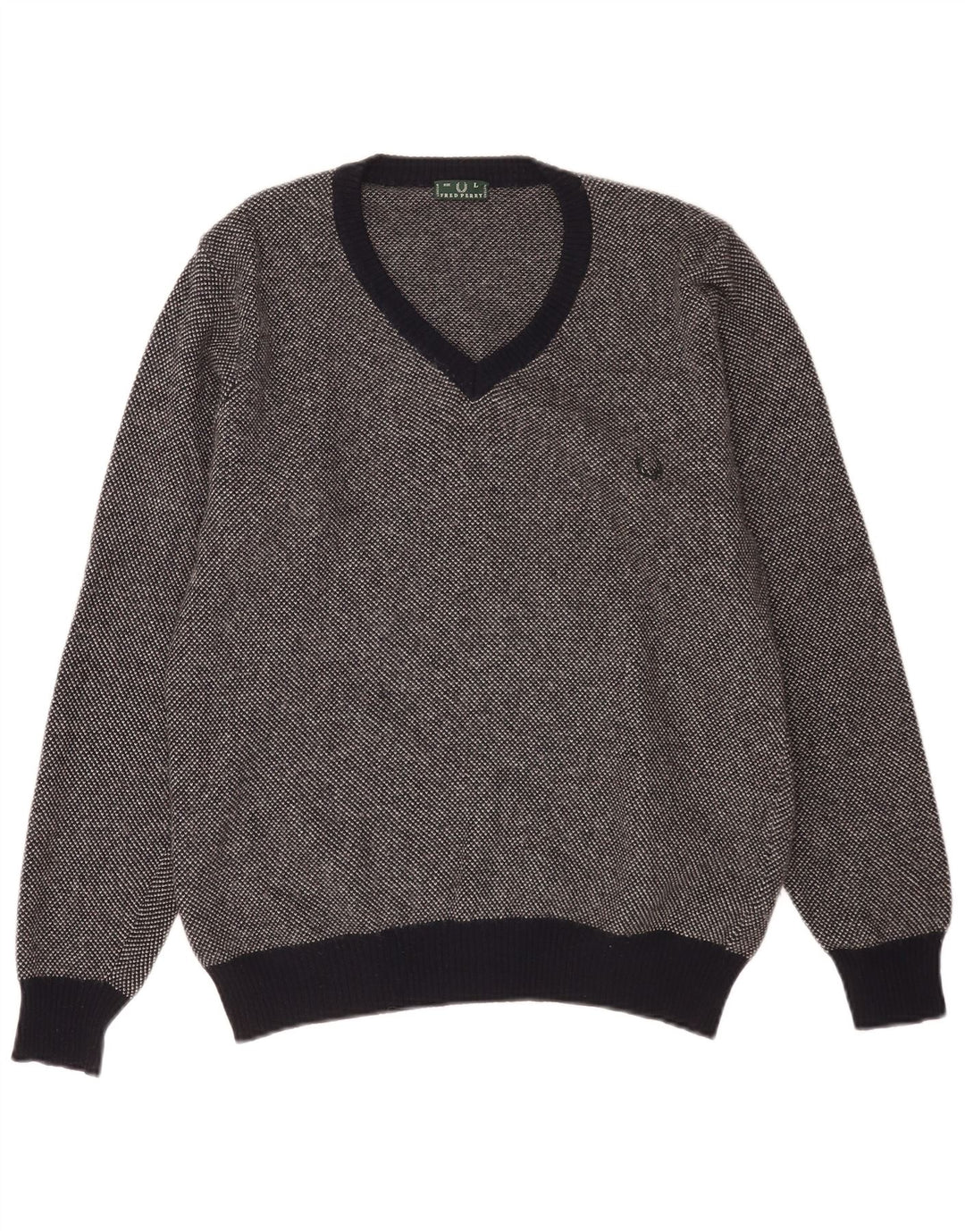 Мужской джемпер с v-образным вырезом Fred Perry, большой темно-синий шерстяной пятнистый свитер