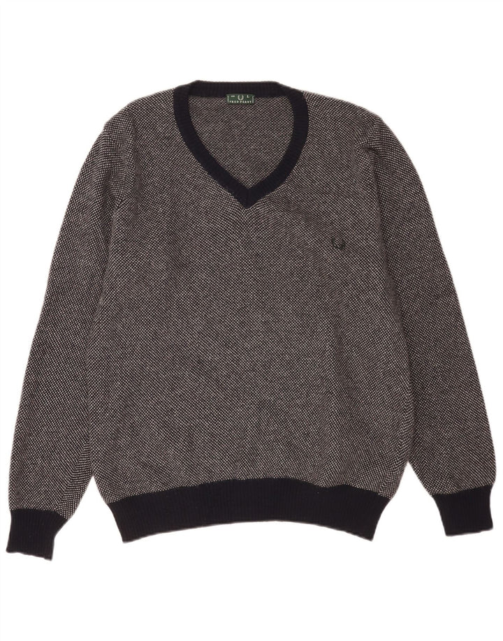 Мужской джемпер с v-образным вырезом Fred Perry, большой темно-синий шерстяной пятнистый свитер
