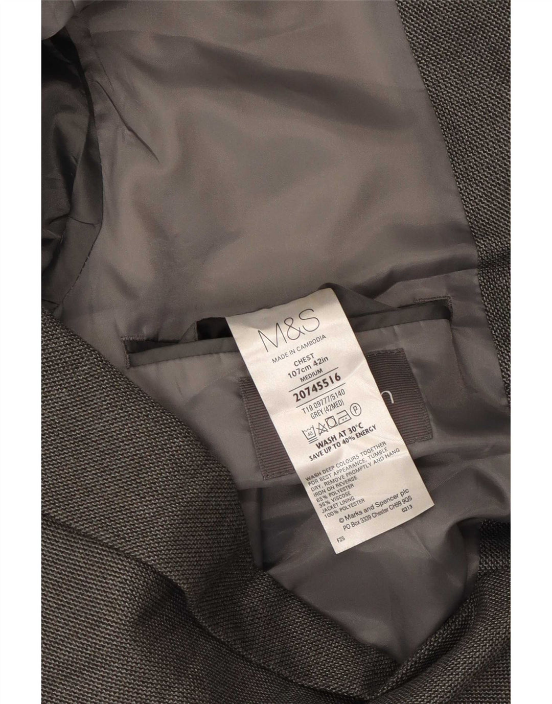 Мужской пиджак на двух пуговицах Marks & Spencer UK 42, большой серый полиэстер