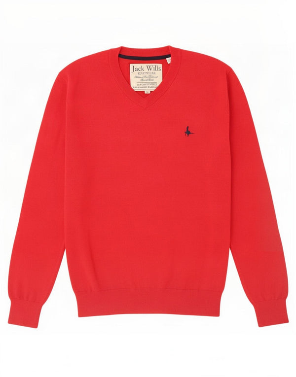 Мужской джемпер с v-образным вырезом Jack Wills, большой красный хлопковый свитер