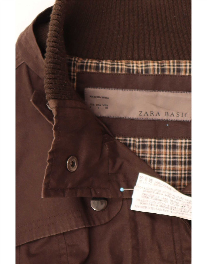 Женская куртка Zara UK 14, большой размер, коричневый хлопок