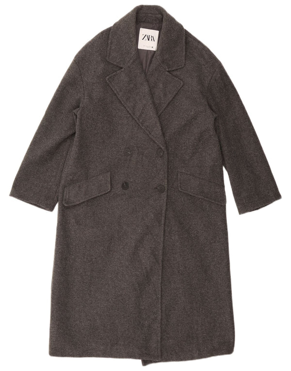 ZARA Женское двубортное пальто оверсайз UK 6 XS Серый полиэстер