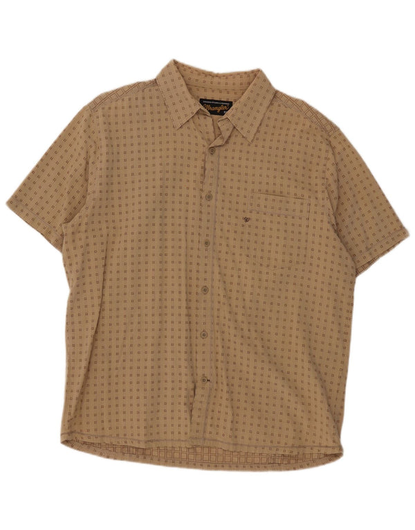 Wrangler Mens Short Sleeve Shirt XL Beige Geometric Cotton