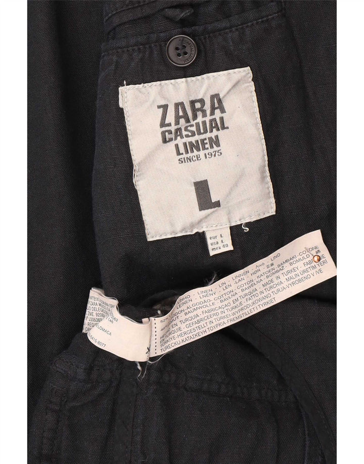 Мужской пиджак Zara с 3 пуговицами UK 40, большой темно-синий льняной пиджак