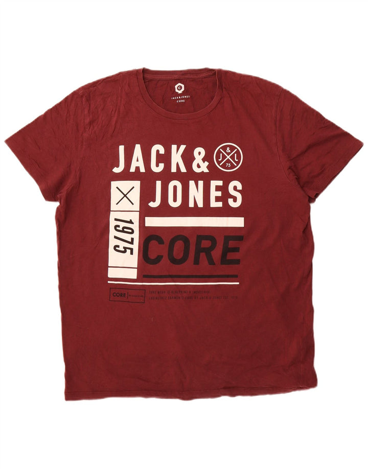 Мужская футболка с рисунком Jack & Jones Top XL Темно-бордовый хлопок