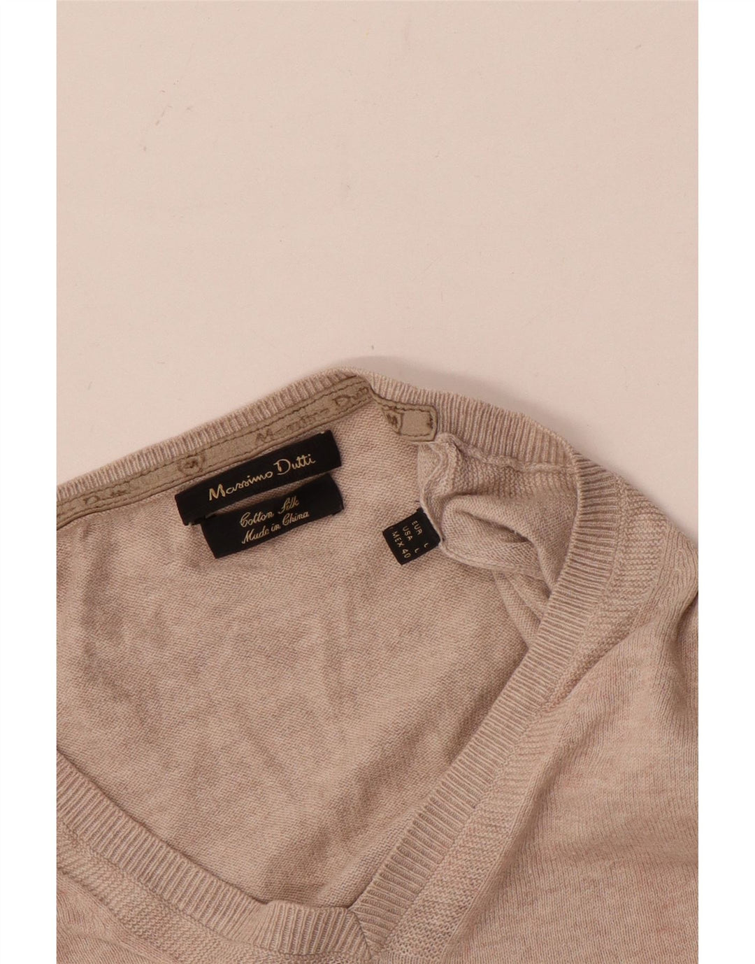 Мужской джемпер с v-образным вырезом Massimo Dutti, большой бежевый, хлопок