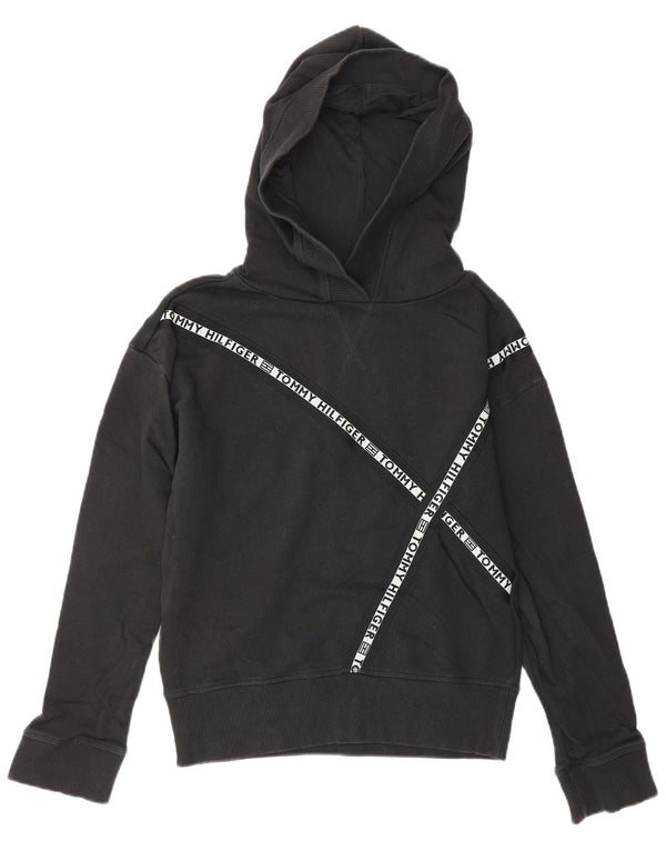 TOMMY HILFIGER Womens Graphic Hoodie Jumper UK 6 XS Black Cotton