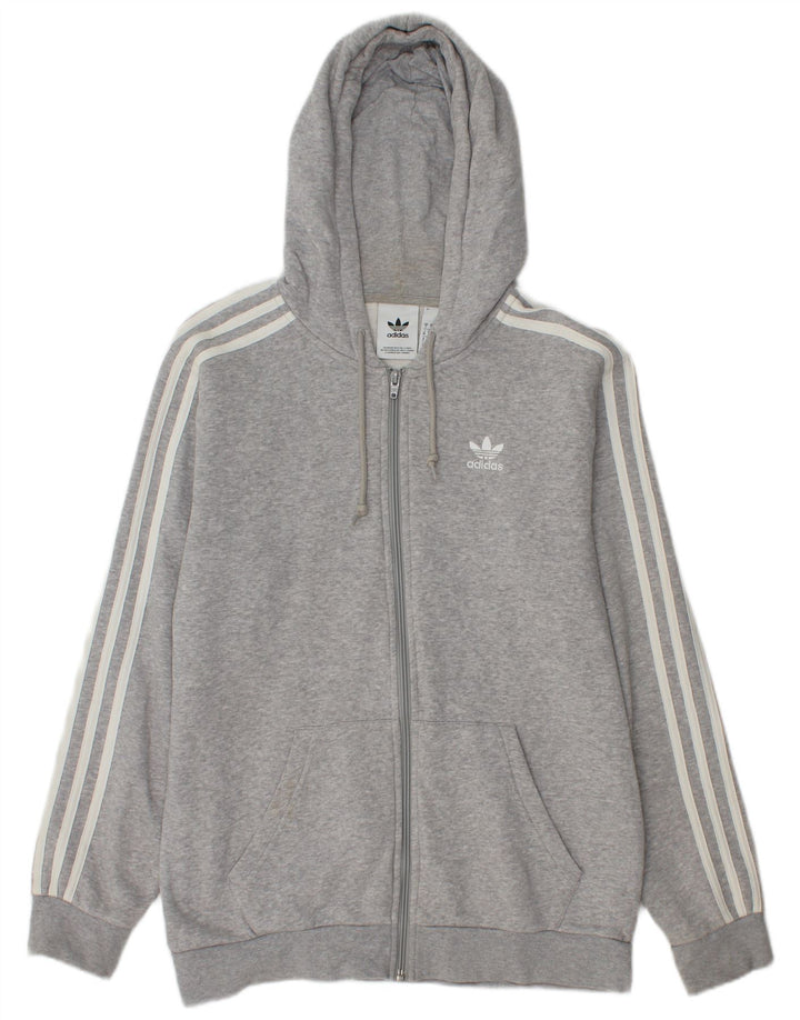 ADIDAS Mens Zip Hoodie Sweater Small Grey Cotton