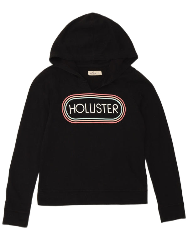 Hollister Womens Graphic Hoodie Jumper UK 10 Small Black Cotton