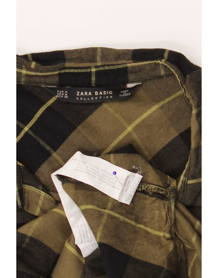 Женская фланелевая рубашка Zara UK 14, средний зеленый цвет в клетку, вискоза