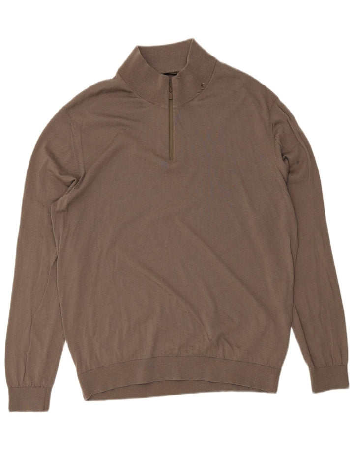 Мужской свитер Massimo Dutti с воротником на молнии 2XL, коричневый, шерсть
