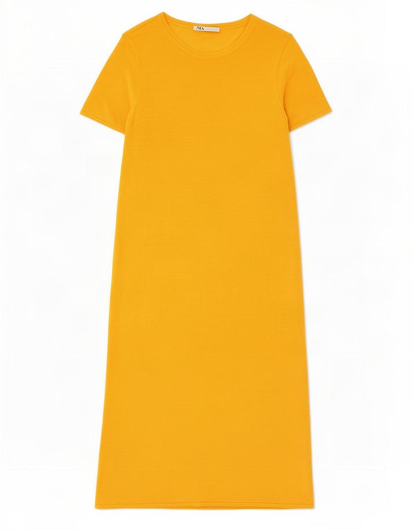 Женское платье-джемпер с короткими рукавами Zara UK 16, большое оранжевое льняное платье