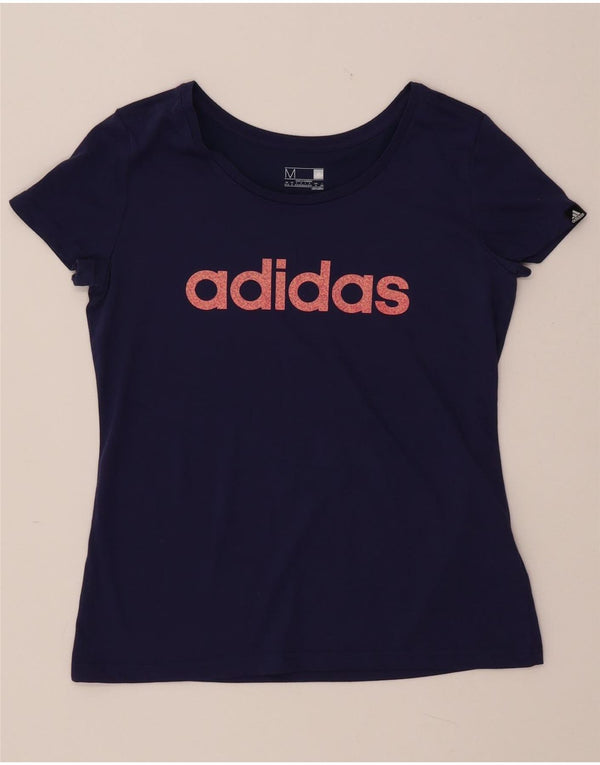 Женская футболка ADIDAS Climalite с рисунком Top UK 12/14 Medium Navy Blue