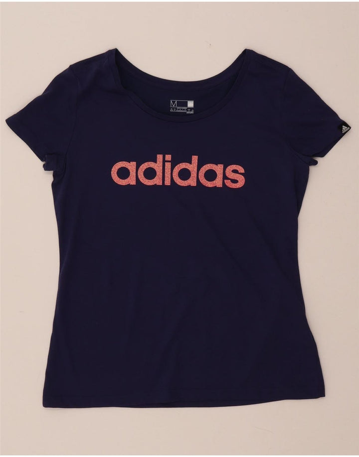 Женская футболка ADIDAS Climalite с рисунком Top UK 12/14 Medium Navy Blue