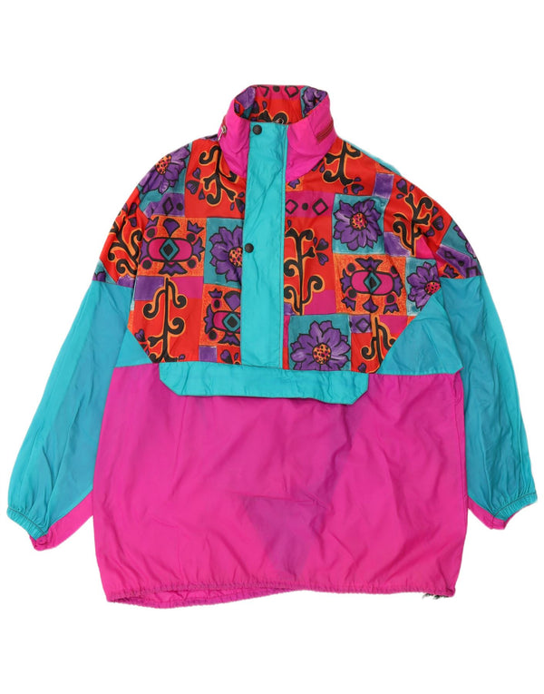 ETIREL Женский плащ с капюшоном оверсайз UK 14 Средний розовый с цветочным принтом 80-х годов