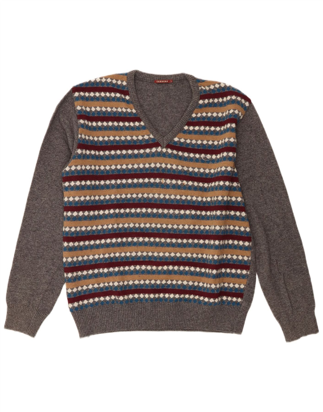 Мужской джемпер с v-образным вырезом Carrera, большой серый шерстяной полосатый свитер