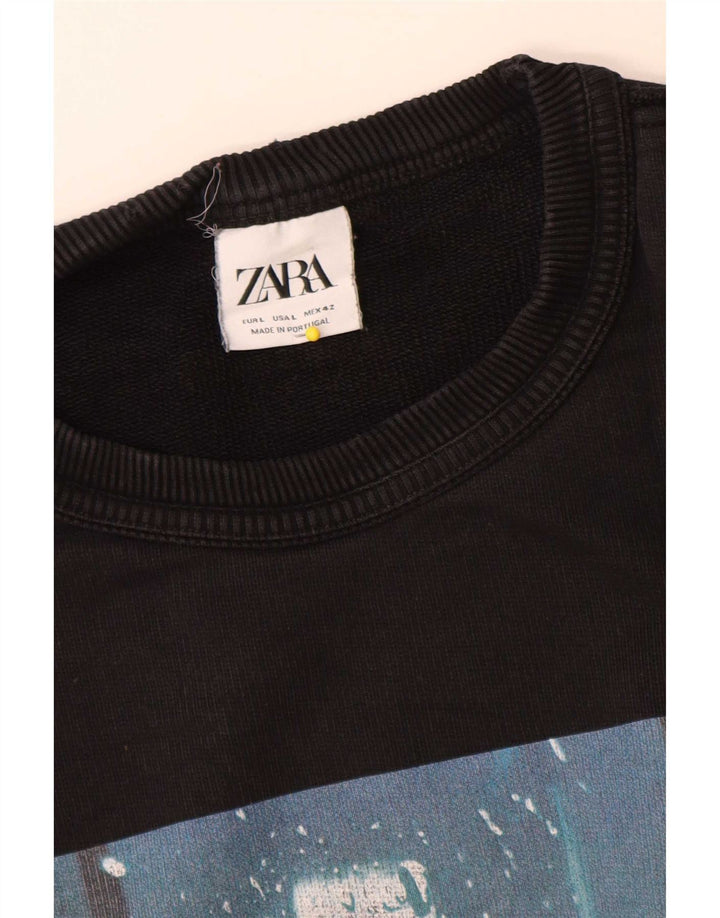 Мужской свитер с рисунком Zara, большой черный хлопковый джемпер